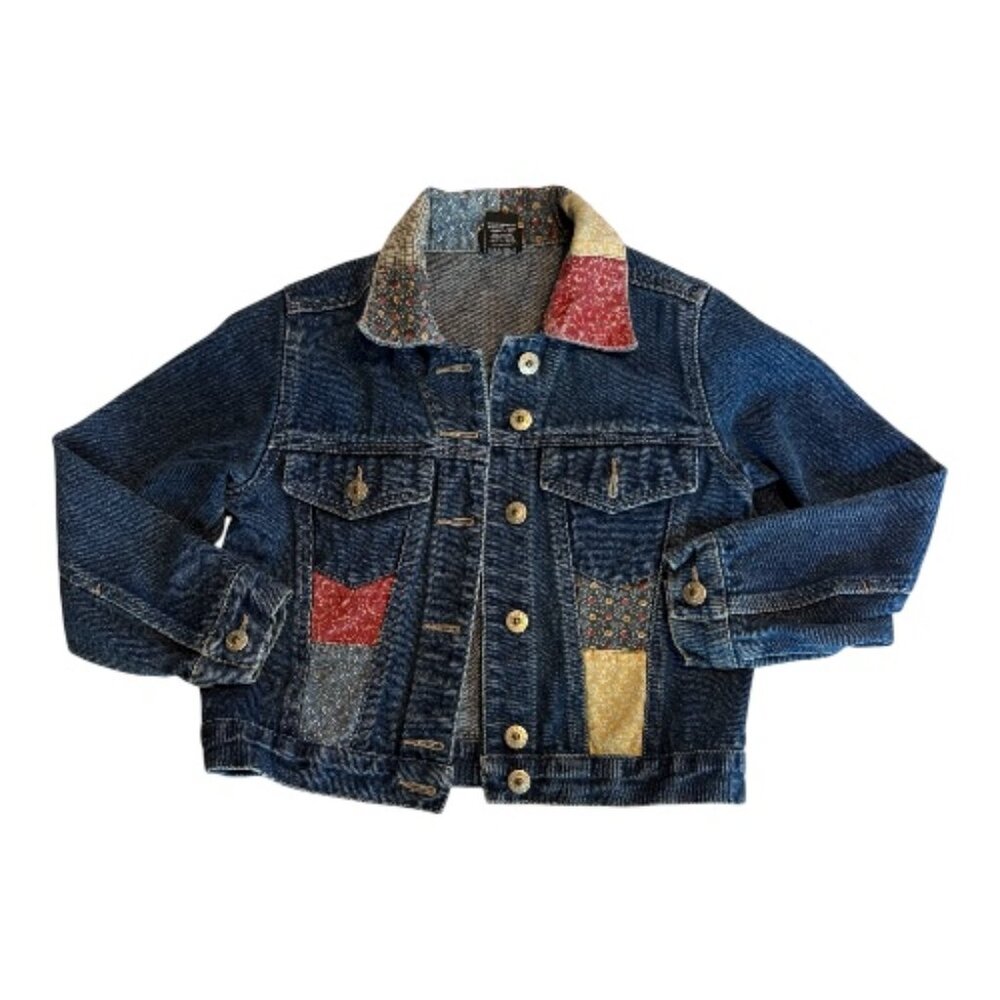 Xhilaration Girls Patchwork Denim Jacket - Boho Vintage Jean Jacket  (2345)
